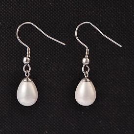 Teardrop Shell Pearl Dangle Earrings, with 304 Stainless Steel Earring Hooks, 33mm, Pin: 0.8mm