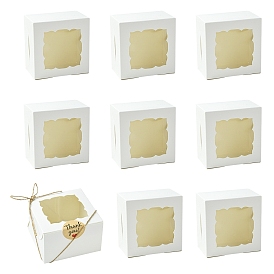 10шт. квадратная коробка для выпечки, с бумажным витринным окном, картонные коробки подарочные упаковки для печенья, маленькие пирожные, оладья, с пеньковой веревкой и наклейками