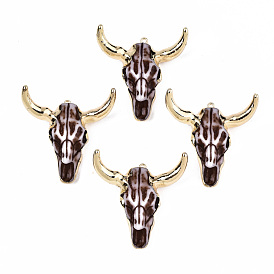 Resin Pendants, with Golden Tone Brass Findings and Golden Tone Iron Loops, Cattle Skull