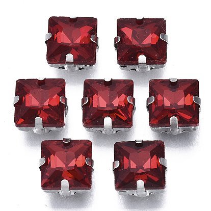 Шить на горный хрусталь, стекло горный хрусталь, многожильных ссылки, с настройками из нержавеющей стали, аксессуары для одежды, граненые, квадратный