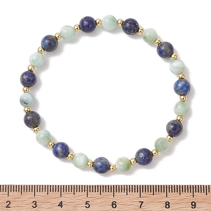 Эластичные браслеты из натурального лазурита и круглых стеклянных бусин для женщин и мужчин., с латунным