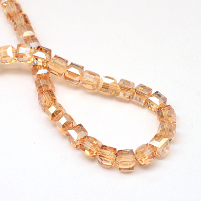 Electroplate Glass Beads Strands, Rainbow Plated, Cube