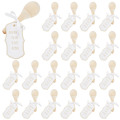 20 шт. миниатюрные деревянные свадебные маракасы, в комплекте: 20бумажные подвесные подарочные бирки и 1рулон односторонней атласной ленты