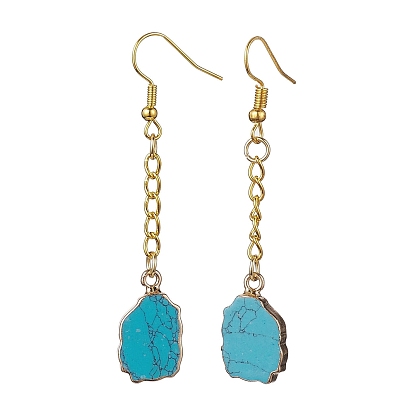 Nuggets & Synthetic Mixed Gemstone Dangle Earrings, Golden Iron Chains Tassel Earrings