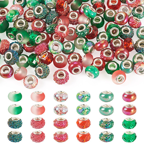 120 шт 12 стили прозрачной смолы европейские бусины, имитационные кристаллические, бусины с большим отверстием, с двойных ядер серебрянного цвета, граненые, рондель