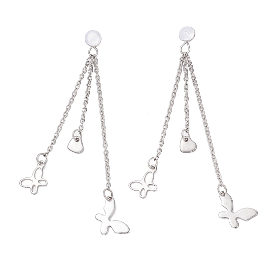 304 гайки-гвоздики для троса из нержавеющей стали, с силиконовым, серьги-подвески в виде бабочки с сердечком