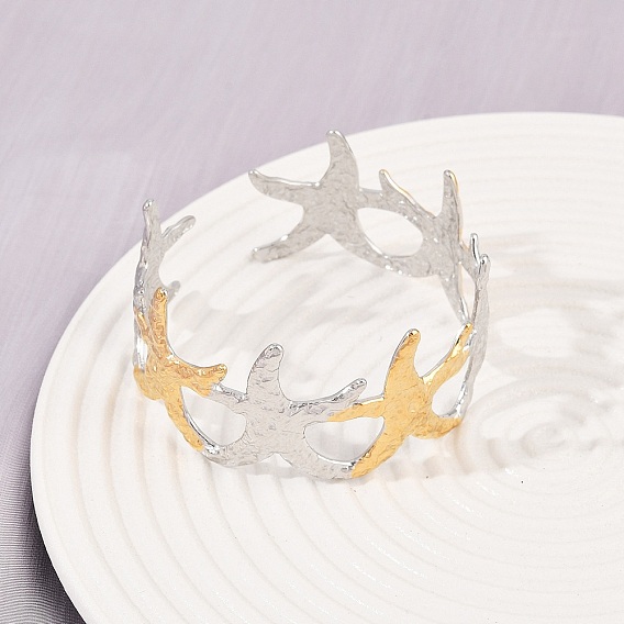 304 женские браслеты-манжеты из нержавеющей стали, морская звезда, ионное покрытие (ip), 