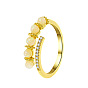 Cubic Zirconia & Cat Eye Open Cuff Ring, Alloy Finger Ring