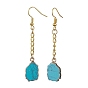 Nuggets & Synthetic Mixed Gemstone Dangle Earrings, Golden Iron Chains Tassel Earrings