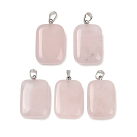 Природного розового кварца подвески, прямоугольные подвески с латунными застежками на дужках, платина