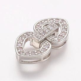 Brass Micro Pave Cubic Zirconia Fold Over Clasps, Heart
