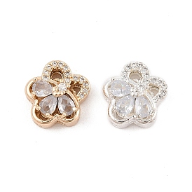 Rack Plating Brass Micro Pave Cubic Zirconia Beads, Long-Lasting Plated, Lead Free & Cadmium Free, Flower