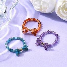 3шт. кольца из натуральных драгоценных камней, бантом, включают натуральный сердолик, натуральный апатит и натуральный аметист класса АА, с латунной бисера