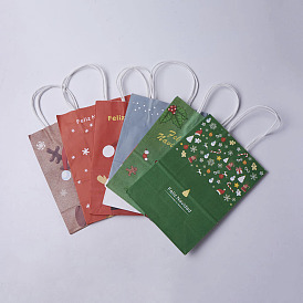Kraftpapiersäcke, mit Griffen, Geschenk-Taschen, Einkaufstüten, für Weihnachtsfeier Taschen, Rechteck