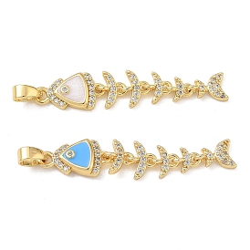Brass Micro Pave Clear Cubic Zirconia Pendants, with Enamel, Fish Charms, Real 18K Gold Plated