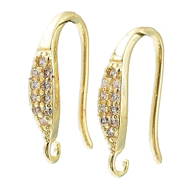 Brass Micro Pave Clear Cubic Zirconia Earring Hooks, Ear Wire, Cadmium Free & Lead Free