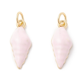 Rack Plating Brass Enamel  Pendants, Long-Lasting Plated, Real 18K Gold Plated, Cadmium Free & Nickel Free & Lead Free, Conch