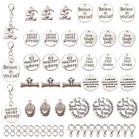 SUNNYCLUE DIY Encouragement Themed Pendant Making Kits, Including Mixed Shape & Word Alloy Pendants & Lobster Claw Clasps, Iron Jump Rings