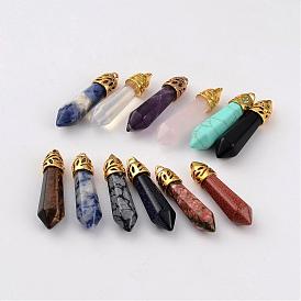 Bullet Gemstone Pendants, with Golden Tone Alloy Findings, 34~36x8~9mm, Hole: 3x2mm
