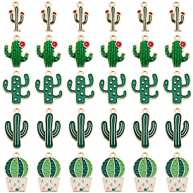 40 pcs 5 styles pendentifs en émail en alliage, cactus, or et de lumière