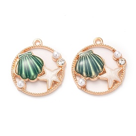 Colgantes de la aleación de zinc, con esmalte y perla acrílica, anillo con concha y pez estrella, la luz de oro