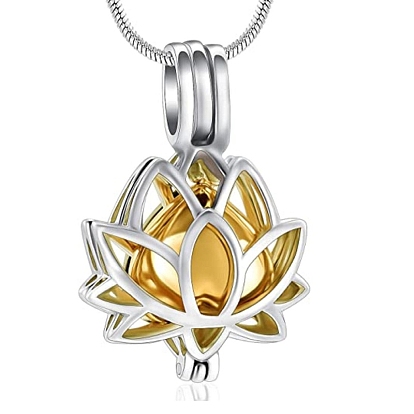 Lotus Titanium Steel Urn Ashes Necklaces, Locket Necklaces