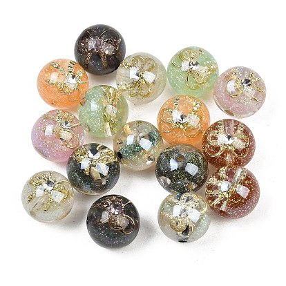 Прозрачные бусины из смоляного сплава, бусины с блестками, круглый с бантом, золотые