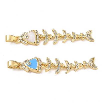 Brass Micro Pave Clear Cubic Zirconia Pendants, with Enamel, Fish Charms, Real 18K Gold Plated