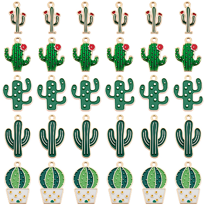 40 pcs 5 styles pendentifs en émail en alliage, cactus, or et de lumière