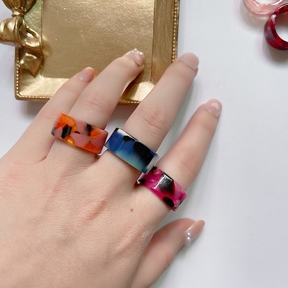 Adjustable Acrylic Marble Pattern Couple Rings for Women, Light Luxury Design
