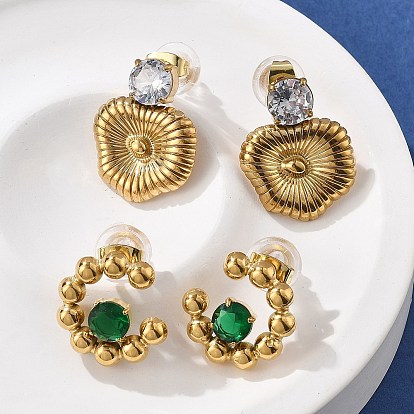 304 из нержавеющей стали серьги, с кубического циркония, реальный 18 к глод