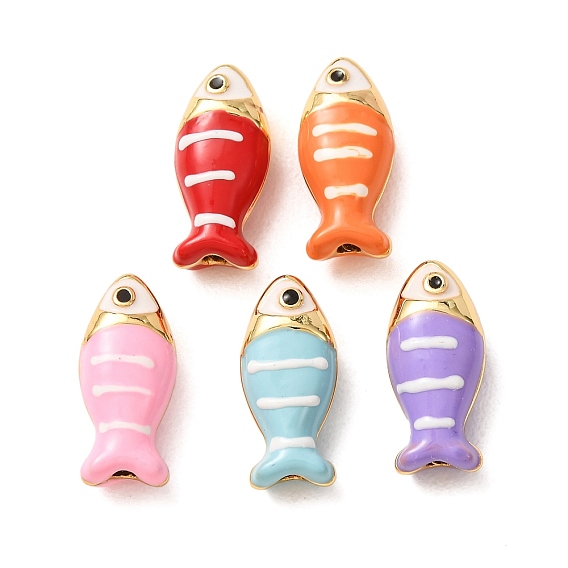 Colgantes de latón con esmalte, Peces con dijes de rayas, chapado en rack, larga duración plateado, sin plomo y el cadmio, real 18 k chapado en oro