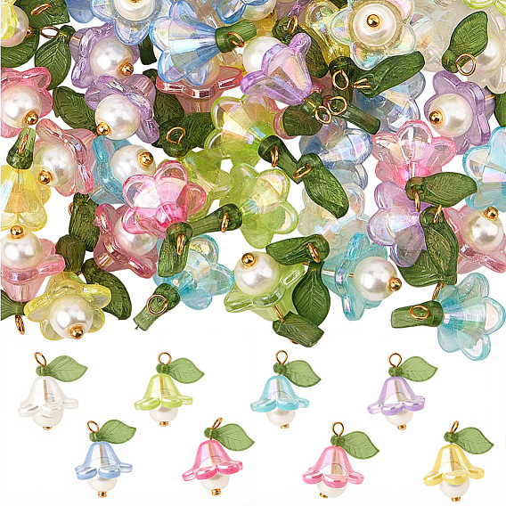 10 наборы акриловых подвесок, петуния, с золотыми латунными булавками с шаровой головкой