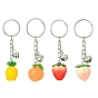 Fruit Resin Pendant Keychain Kit, with Iron Split Key Rings and Bell Charms, Orange/Pineapple/Peach/Strawberry