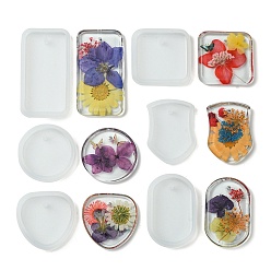 6Pcs 6 Styles DIY Silicone Molds, Pendant Molds, Resin Casting Molds, for UV Resin, Epoxy Resin Jewelry Making, with 10Pcs Iron Ball Chains with Connectors