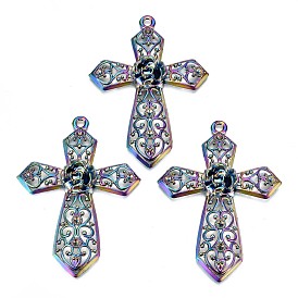 Alloy Big Pendants Rhinestone Settings, Cadmium Free & Lead Free, Cross with 3D Flower