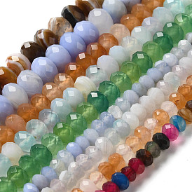 Natural Banded Agate/Striped Agate Beads Strands, Dyed & Heated, Faceted Rondelle