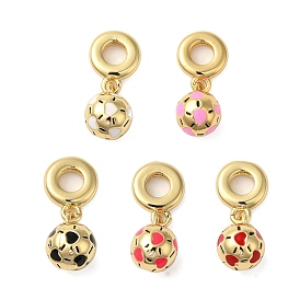 Rack Plating Brass Enamel Sport Ball European Dangle Charms, Football Large Hole Pendants, Real 18K Gold Plated, Cadmium Free & Lead Free, Long-Lasting Plated