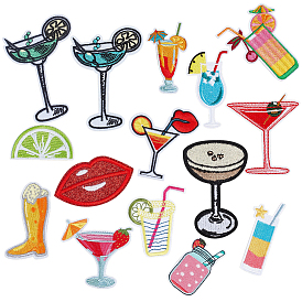 15Pcs 15 Styles Computerized Embroidery Polyester Iron on/Sew on Patches, Costume Accessories, Appliques, Drinks