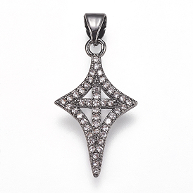 Латунные микро проложить кубического циркония подвески, ромб с крестом