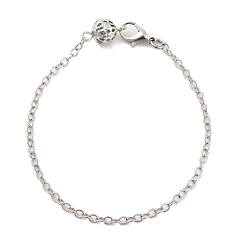 Rack Plating Iron Hollow Ball Brass Cable Chain Bracelets for Women, with Alloy Clasp, Cadmium Free & Lead Free