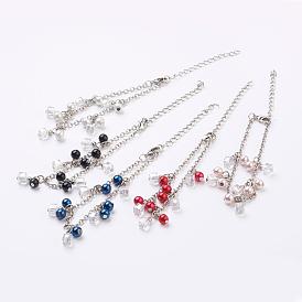 Bracelets de perles perles en verre de charme, avec des chaînes de fer et d'airain homard fermoirs griffe