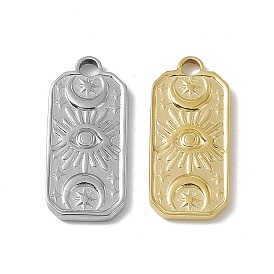 Vacuum Plating 201 Stainless Steel Charms, Rectangle with Moon & Star & Eye Charm