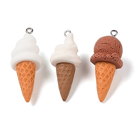 Opaque Resin Imitation Food Pendants, Ice Cream Charms with Platinum Plated Iron Loops
