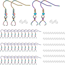 70Pcs Rainbow Color 304 Stainless Steel Earring Hooks, with Ice Pick Pinch Bails, with 70Pcs  Plastic Ear Nuts