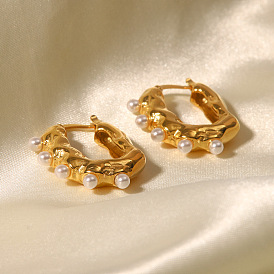 Trend Jewelry 18k Gold Irregular Wavy Texture Frosted Geometric Pearl Earrings