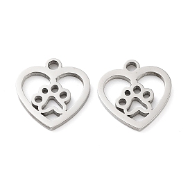 316 Surgical Stainless Steel Charms, Manual Polishing, Heart with Paw Print Charms