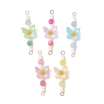 Окрашенный натуральный агат, белый нефрит и стеклянные бисерные подвески-шармы, пластиковые звенья в форме бабочек, золотые