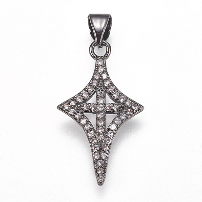 Латунные микро проложить кубического циркония подвески, ромб с крестом