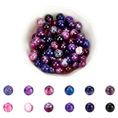 Natural Dragon Veins Agate Beads Strands, Dyed, Round